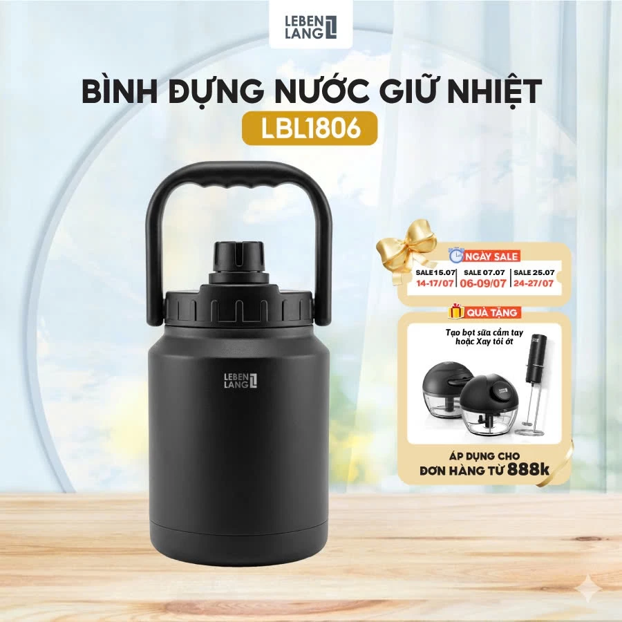 Bình Đựng Nước Giữ Nhiệt Lebenlang LBL1806, 1900ml, Bình Nước Thể Thao Inox 304 Có Quai Xách Cao Cấp