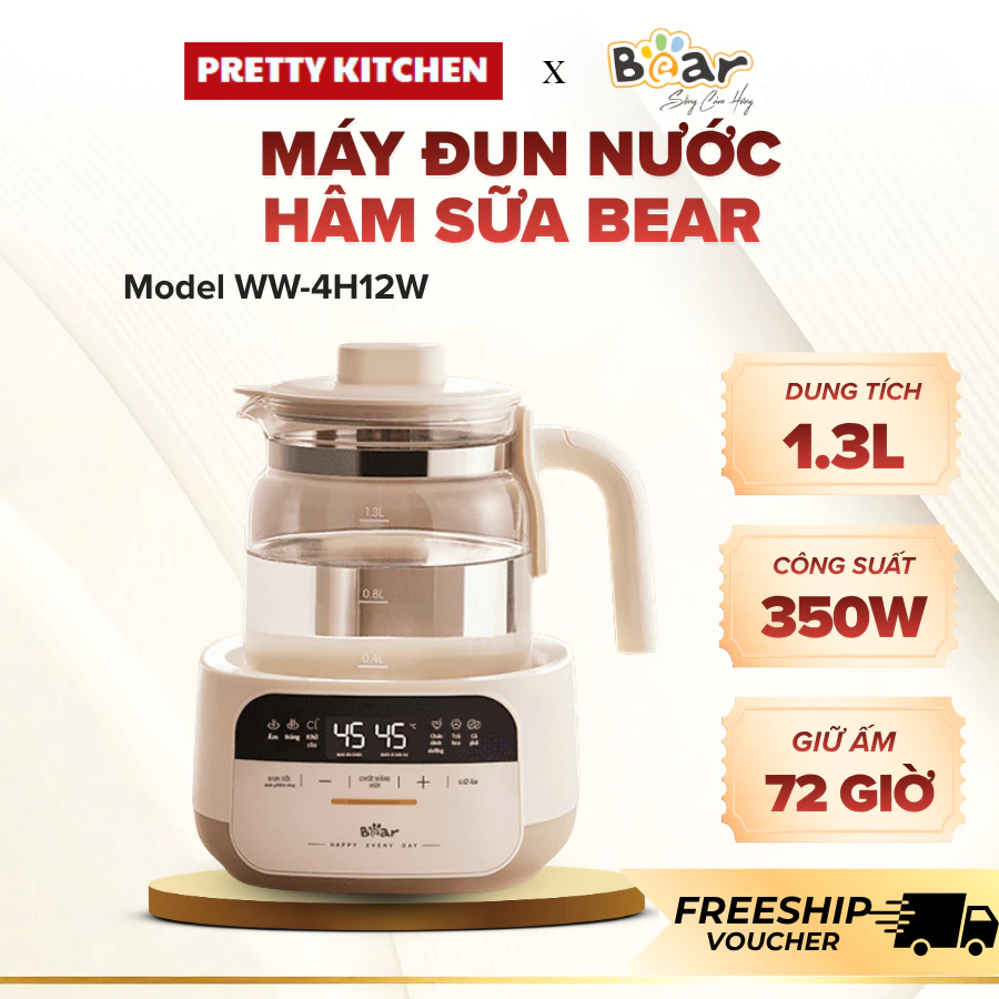 Máy Đun Nước Hâm Sữa Bear WW-4H12W Vận Hành Êm Ái Ban Đêm, Bảo Vệ Sức Khỏe Cho Trẻ Nhỏ - Pretty Kitchen
