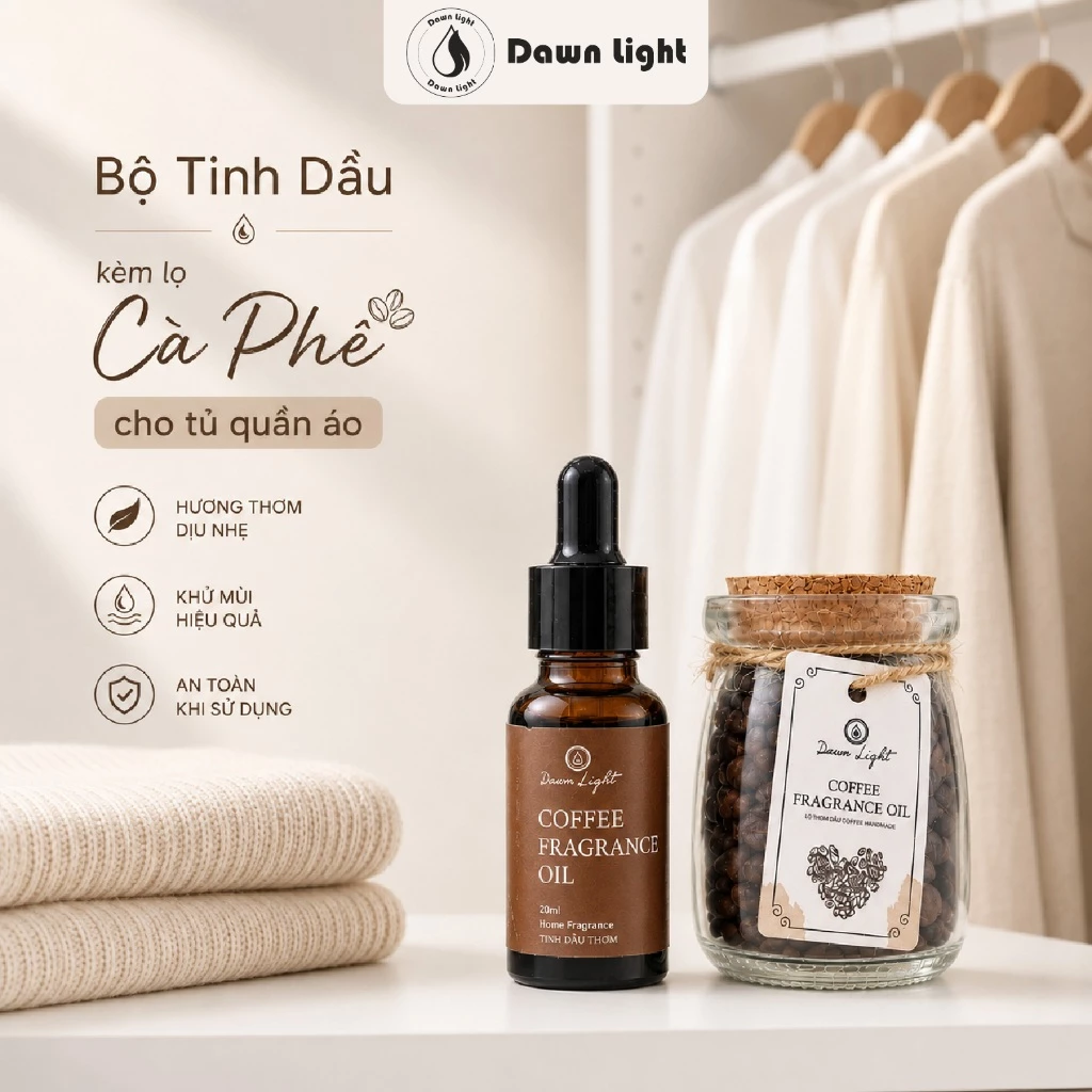 Bộ Tinh Dầu Cà Phê Tủ Quần Áo Giữ Hương Thơm Quần Áo Dawn Light BCFTQA