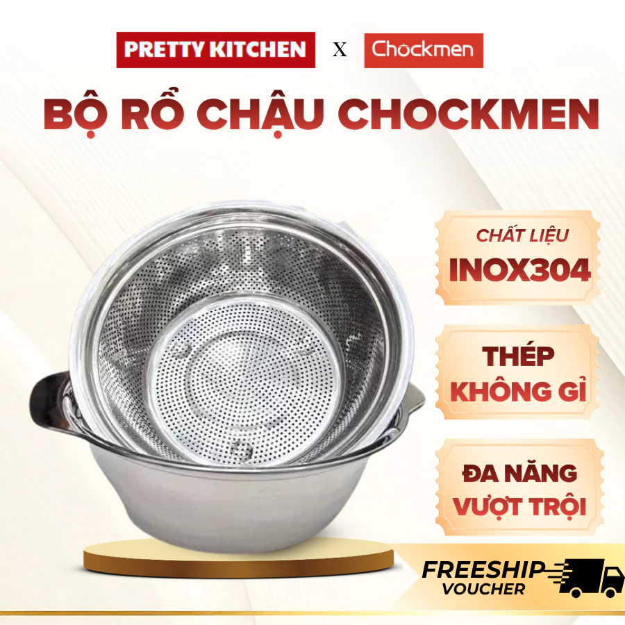 Bộ Rổ Chậu Inox Chockmen Độ Dày Dặn Cao Chịu Lực Tốt, Kiểu Dáng Hiện Đại Đẹp Mắt Sang Trọng - Pretty Kitchen