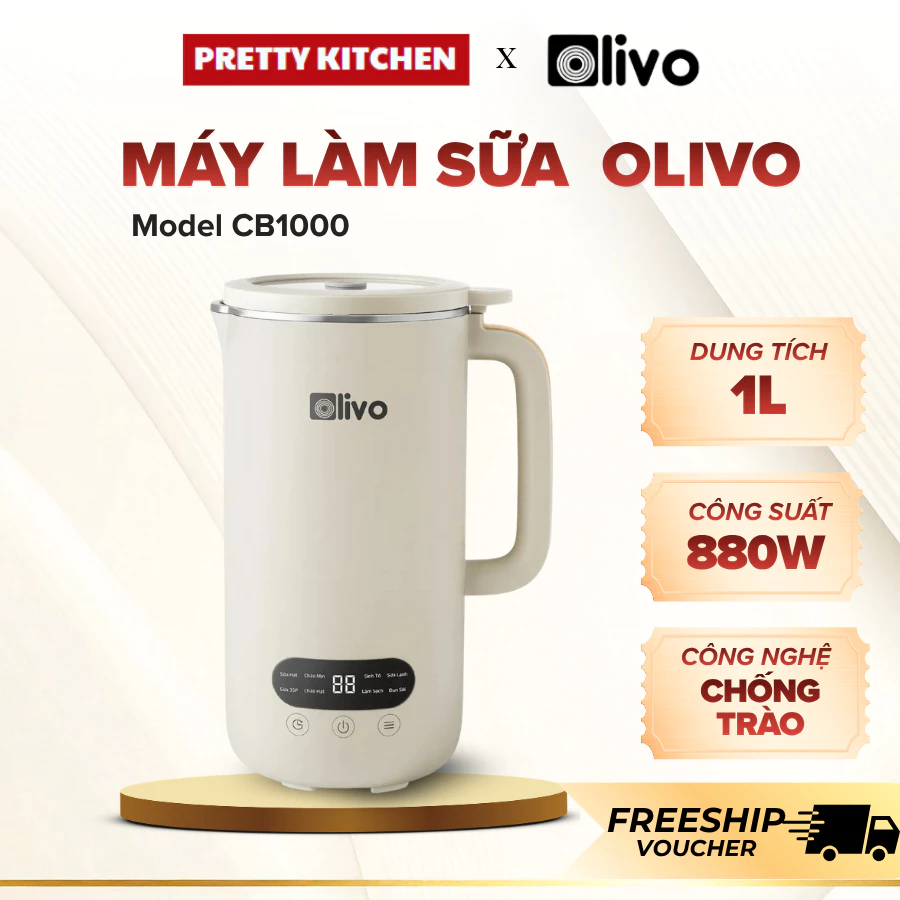 Máy Làm Sữa Hạt Olivo CB1000 Nắp Đậy Chống Trào Hiệu Quả, Thỏa Mái Làm Đồ Ăn Dặm Cho Bé - Pretty Kitchen