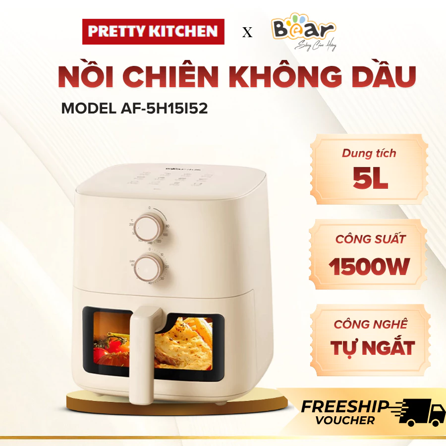 Nồi Chiên Không Dầu Bear AF 5H15 Thiết Kế Khay Chiên Tháo Rời, Hỗ Trợ Nấu Nướng Rất Tiện Lợi - Pretty Kitchen