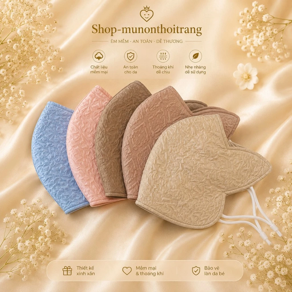 Khẩu trang tai mèo cao cấp chống nắng 3 lớp nhiều màu có dây rút, vải xốp