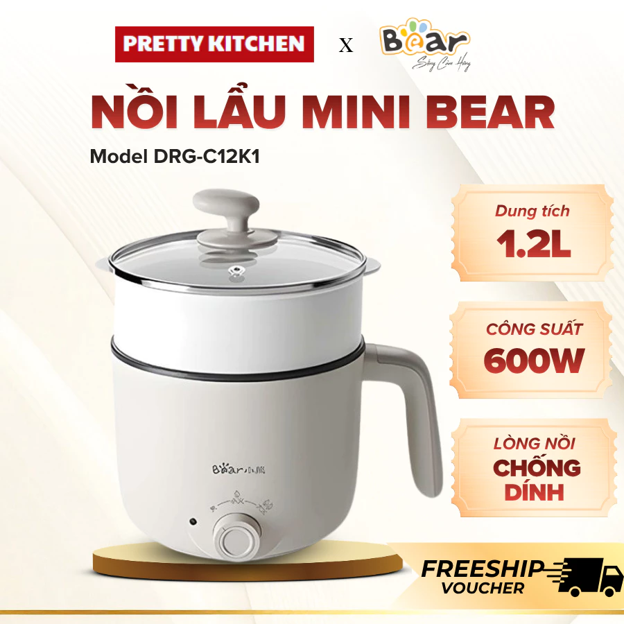 Nồi Lẩu Mini Bear DRG-C12K1 Kiểu Dáng Hiện Đại Đẹp Mắt, Thoải Mái Chế Biến Món Ăn Nhanh Chóng - Pretty Kitchen