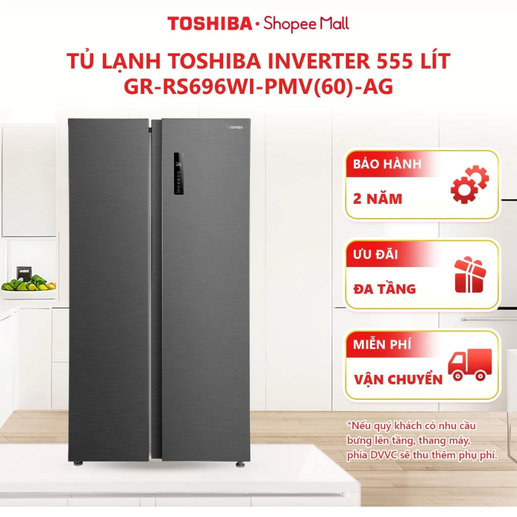 [Phí Lắp đặt 0Đ HN HCM] Tủ lạnh Toshiba Inverter 555 lít Side By Side GR-RS696WI-PMV(60)-AG