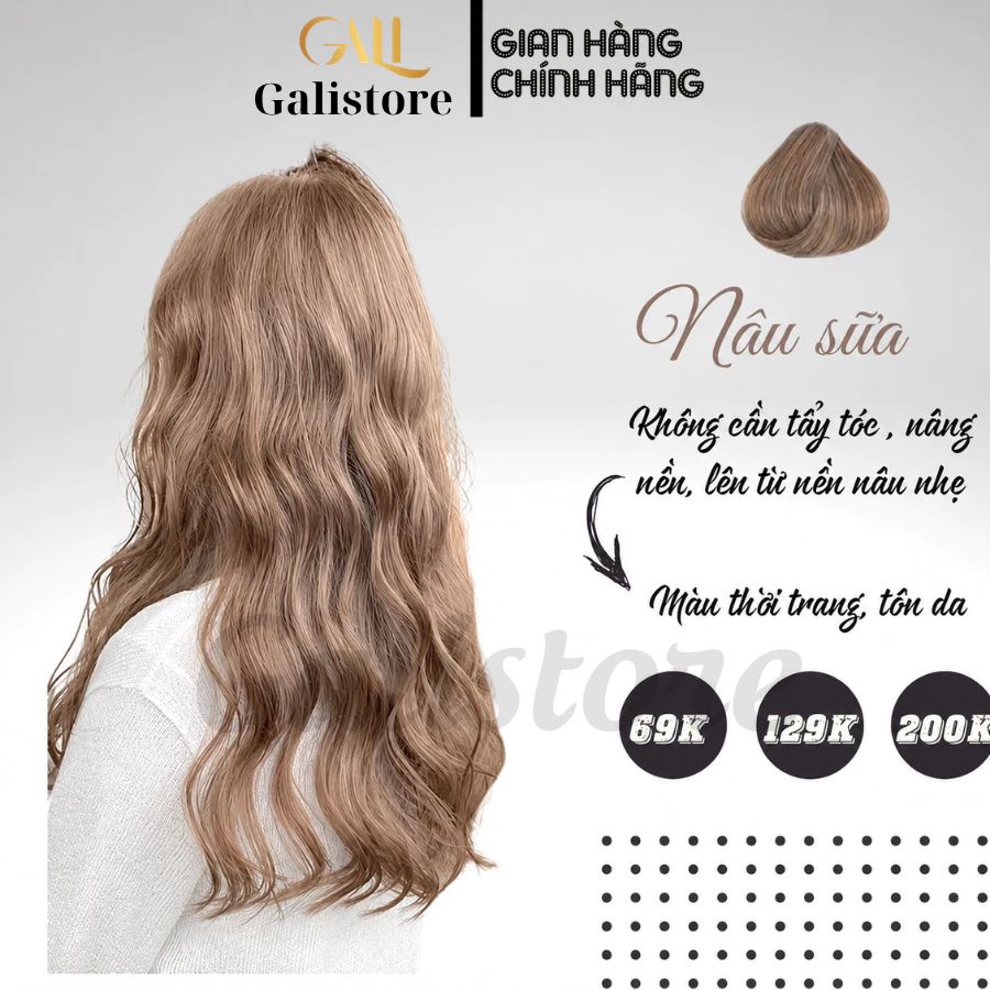 Thuốc nhuộm tóc màu NÂU SỮA không cần thuốc tẩy tóc tặng kèm oxy trợ dưỡng  Galistore, Galistore