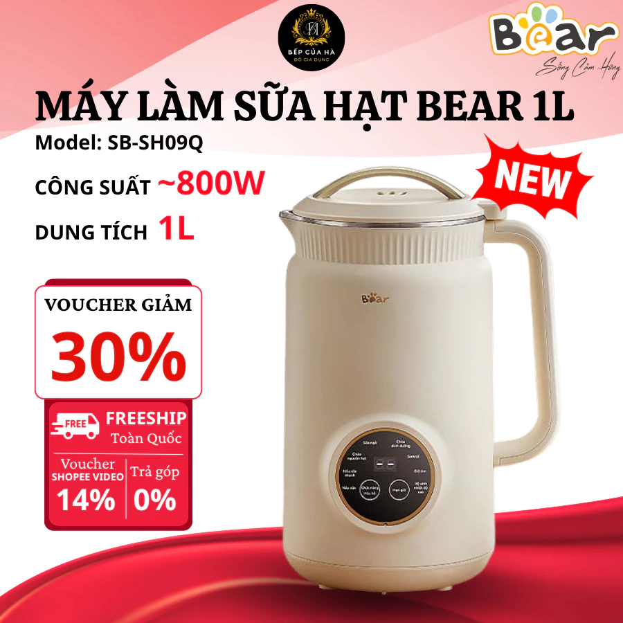 Máy Làm Sữa Hạt Bear SB-SH09Q Dung Tích 1L, Xay Nấu Tự Động Nhanh Gọn Cho Gia Đình - Bếp Của Hà