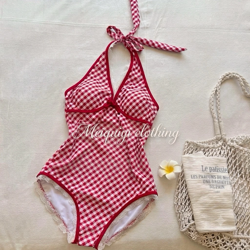 𝓜𝓮𝓲𝓺𝓾𝓲𝔂𝓲 🥝Set bodysuit+ chân váy caro đỏ thắt nơ ngực xinh xắn dễ phối đồ cho nữ, bikini đi biển