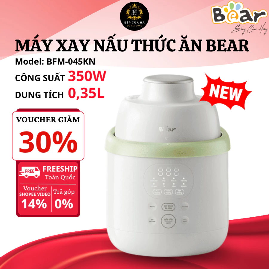 Máy Xay Nấu Thức Ăn Bear BFM-045KN Dung Tích 0.35L, Nấu Ăn Dặm Cho Bé, Giữ Ấm 12 Giờ, An Toàn Chuẩn Y Tế - Bếp Của Hà