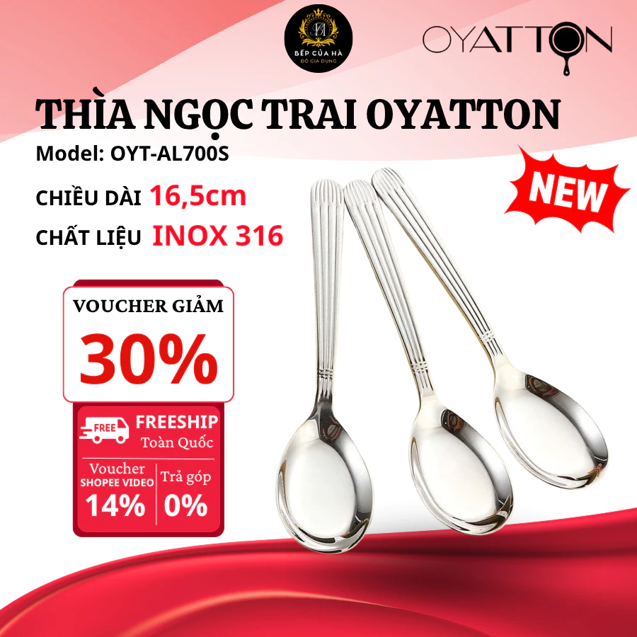 Thìa Ngọc Trai OYATTON OYT-AL700S Inox 316 Chống Ăn Mòn Bền Đẹp, Bề Mặt Sáng Bóng - Bếp Của Hà