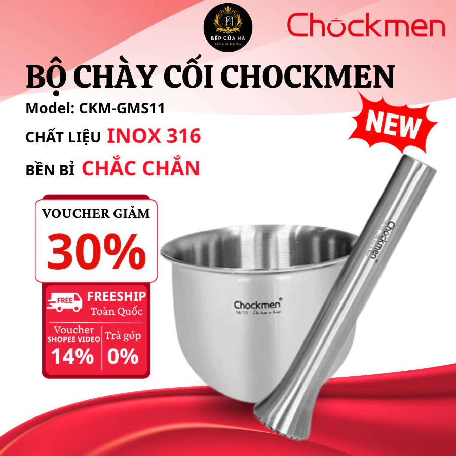 Bộ Chày Cối CHOCKMEN C202 Inox 18/10 Chống Gỉ Sét Bền Bỉ, Giã Gia Vị Dễ Dàng An Toàn Sức Khỏe- Bếp Của Hà