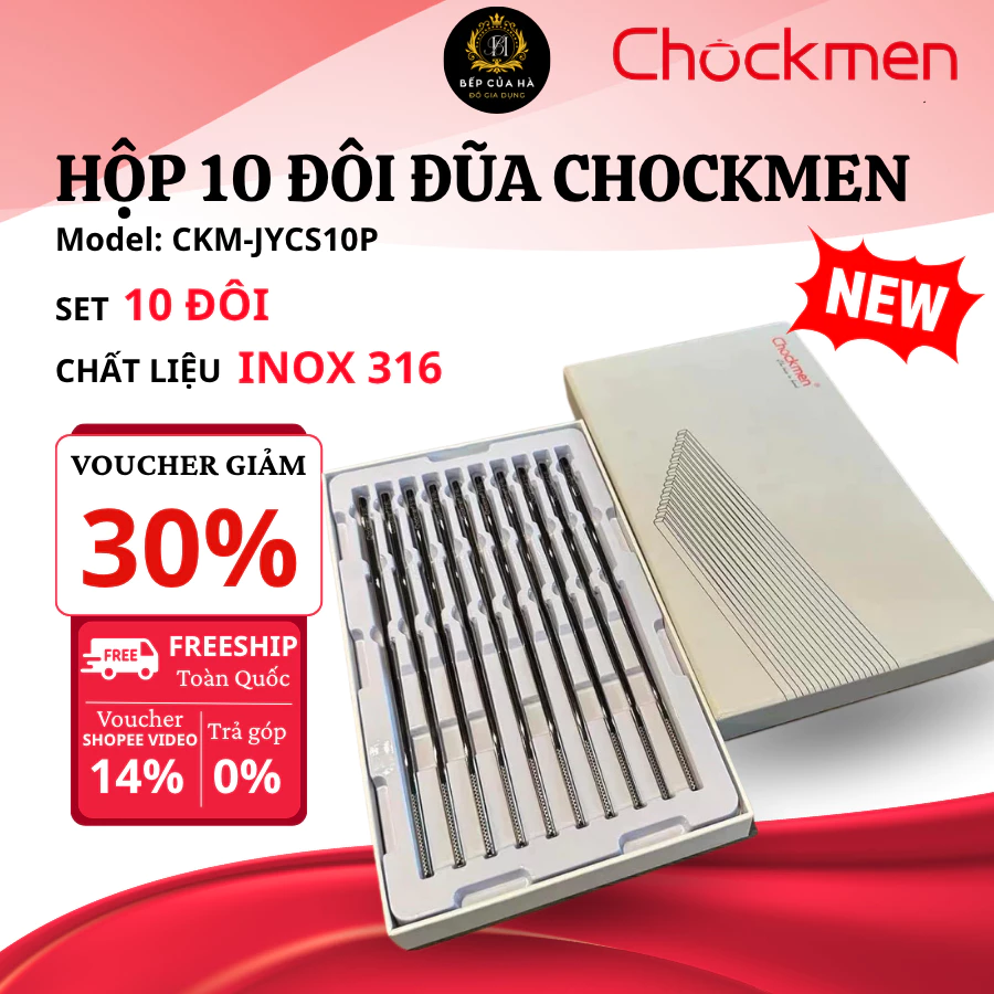 Set 10 Đôi Đũa Inox CHOCKMEN C59 Inox 316 Chống Trơn Trượt, Chống Gỉ Sét Bền Đẹp Vệ Sinh Dễ Dàng - Bếp Của Hà