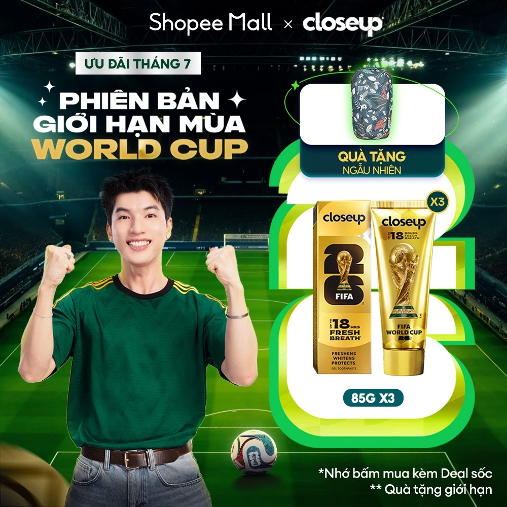 [MỚI] Combo 3 Kem đánh răng Closeup phiên bản giới hạn FIFA World Cup 2026 85g - Thơm mát dát vàng mọi đường bóng