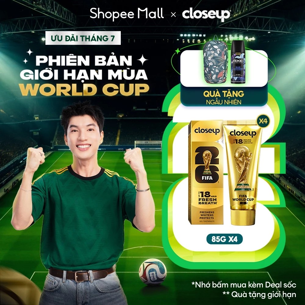 [MỚI] Combo 4 Kem đánh răng Closeup phiên bản giới hạn FIFA World Cup 2026 85g - Thơm mát dát vàng mọi đường bóng
