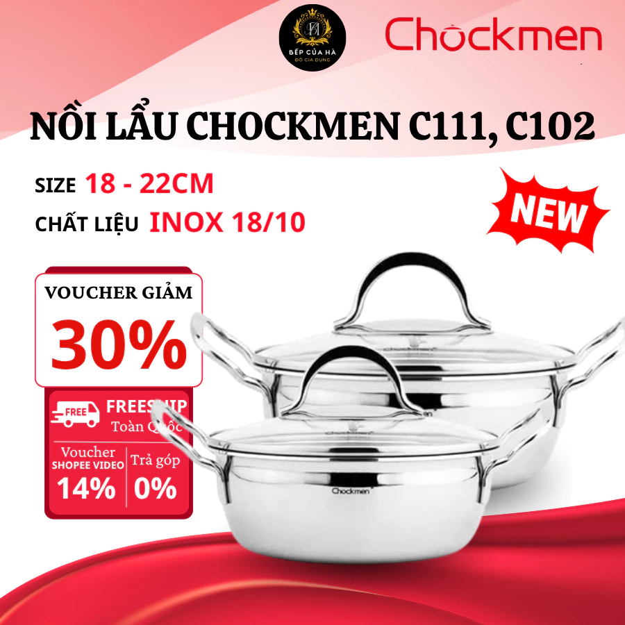 Nồi Inox Liền Đáy CHOCKMEN C111 Inox 18/10 Đánh Bóng Gương 5A, Dùng Được Bếp Từ Tiện Lợi - Bếp Của Hà