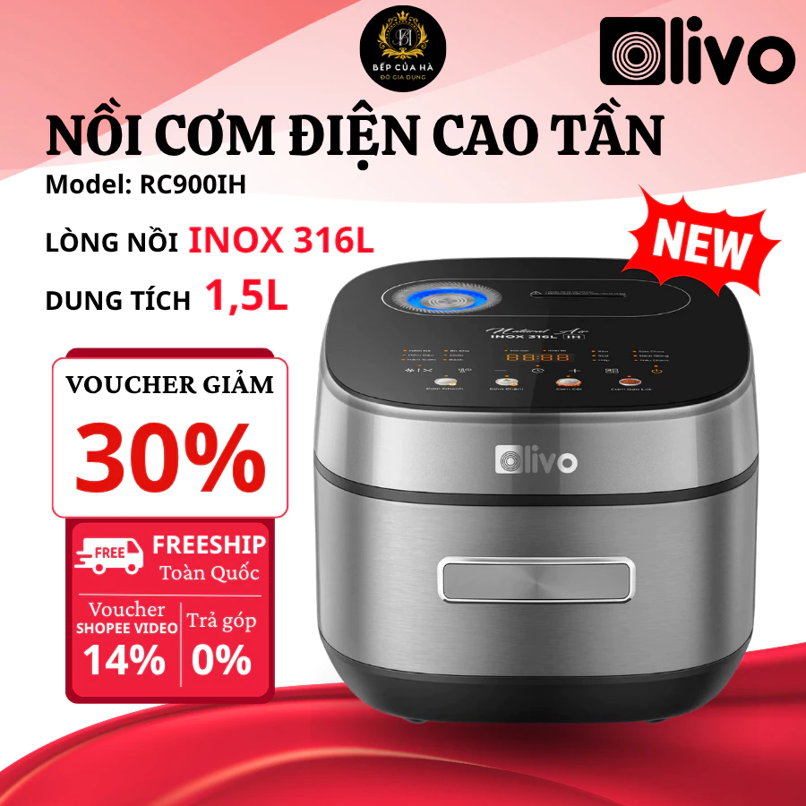 Nồi Cơm Cao Tần Olivo RC900IH 1.5L, Cảm Ứng Từ IH Hiện Đại, 18 Chế Độ Nấu Thông Minh, Màn Hình OLED Cảm Ứng - Bếp Của Hà