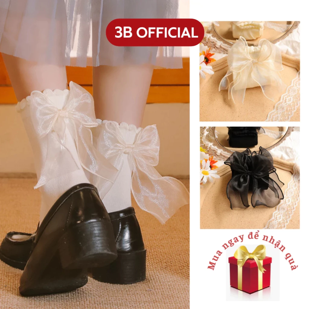 Tất Vớ Nơ Lolita Tiểu Thư Cổ Cao Dễ Thương YUUKI Nơ dài nhún Tất nơ ngắn Không nơ nhún