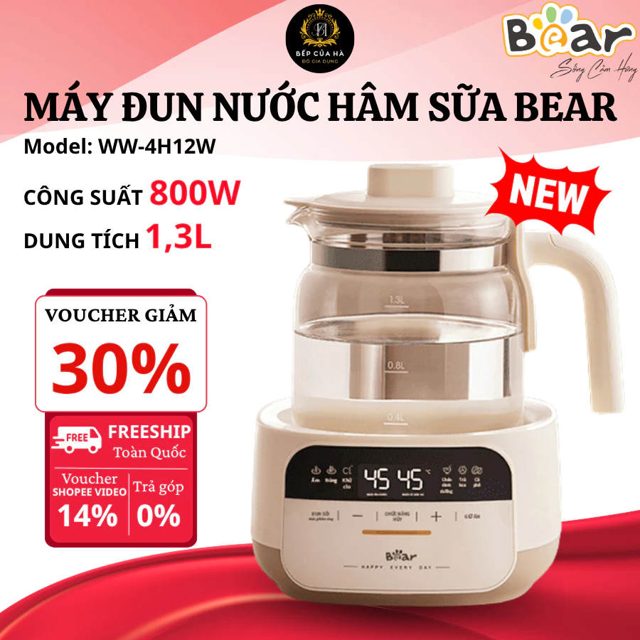 Máy Đun Nước Hâm Sữa Bear WW-4H12W Dung Tích 1.3L, Điều Chỉnh Nhiệt Độ 35-95°C, Đa Chức Năng Tiện Lợi - Bếp Của Hà