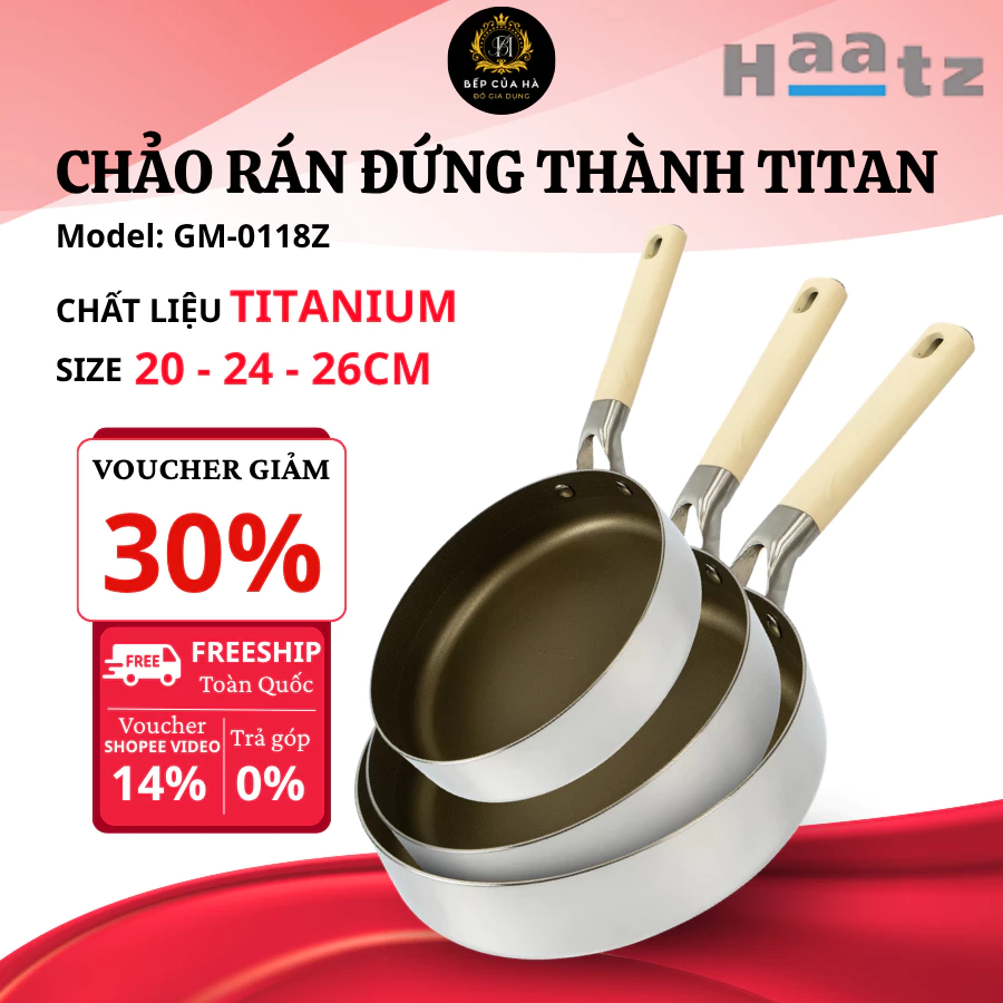 Chảo Rán Đứng Thành HAATZ Titanium 26cm Chống Dính Bền Lâu, Dễ Dàng Vệ Sinh Dùng Được Bếp Từ - Bếp Của Hà