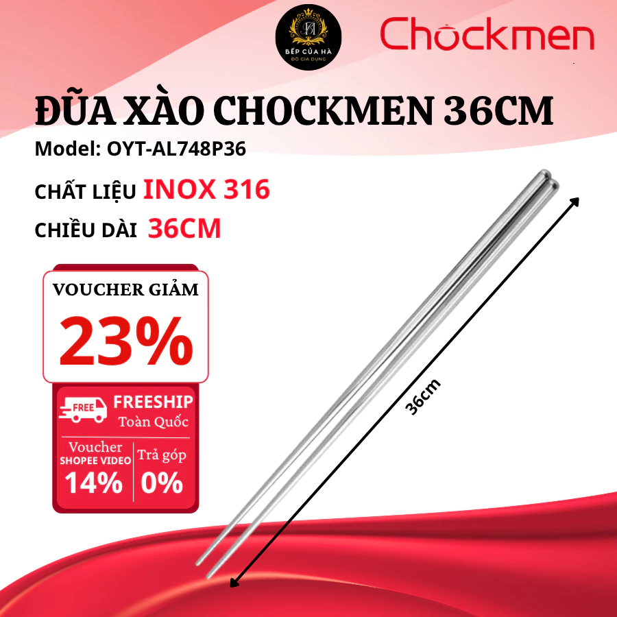 Đũa Xào Nấu CHOCKMEN S24-O748 36cm Inox 18/10 Chống Gỉ Sét Bền Bỉ, Cầm Chắc Tay - Bếp Của Hà