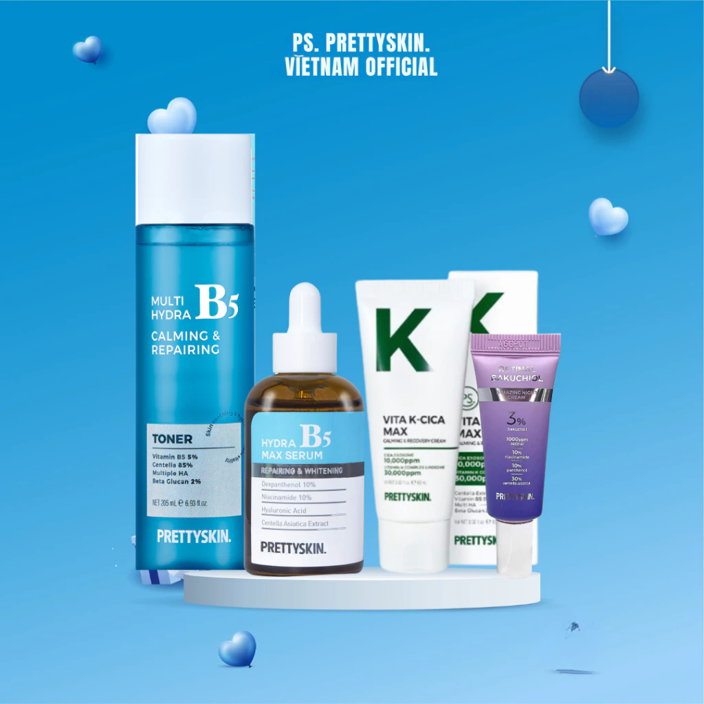 Combo 4 dành cho da khô nám Toner B5 Serum B5 thường Kem Vita K Retinal 10ml