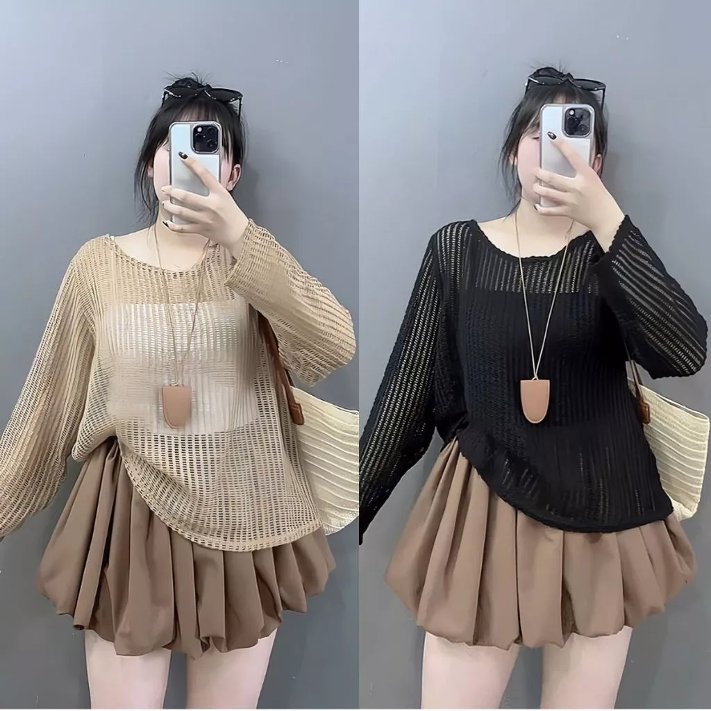 Sét 3 Món Áo Lưới Phối Áo 2 Dây Bigsize Nữ, Chân Váy Xòe – Trẻ Trung Năng Động, Siêu Hack Dáng 55-92kg - A317+G118+CV413