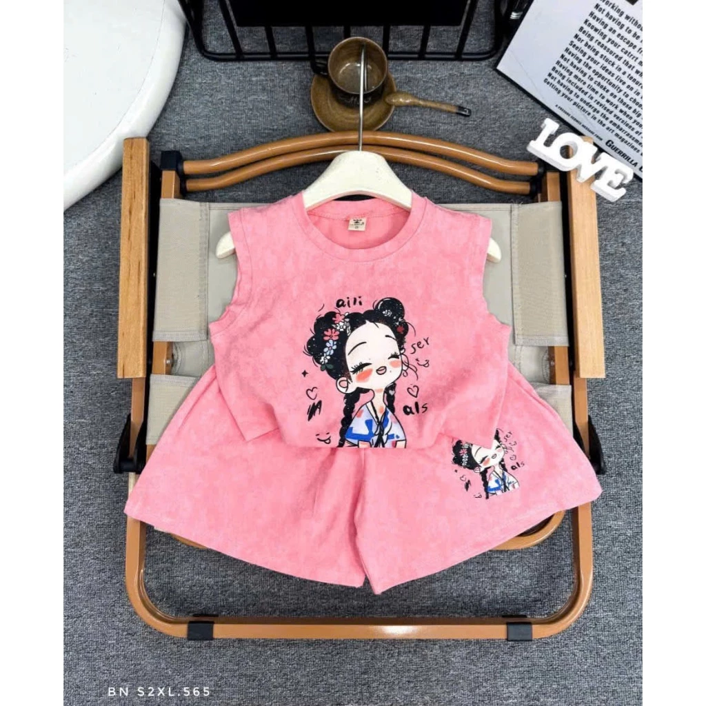 [A52] Bộ ba lỗ cô gái tóc 2 bím bé gái, set áo sát nách quần short su 4 chiều đi học đi chơi mùa hè cho bé 9 - 36kg