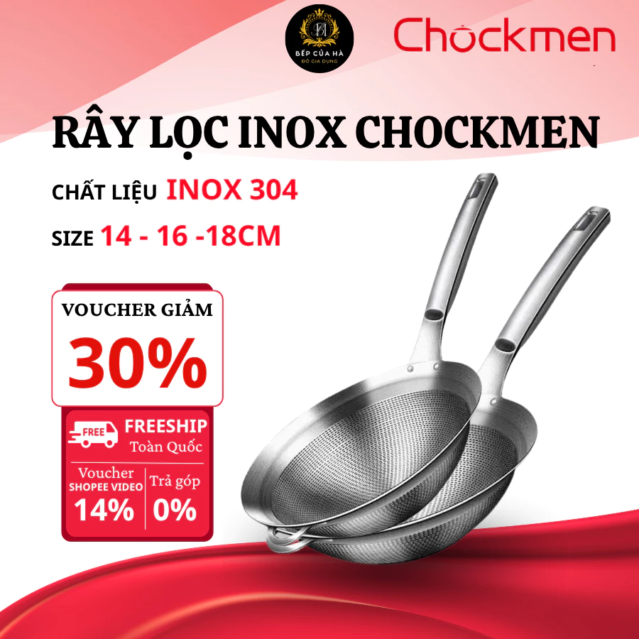 Rây Lọc CHOCKMEN Chất Liệu Inox 304 Nguyên Khối Lưới Lọc Mịn, Chống Gỉ Sét Bền Đẹp - Bếp Của Hà