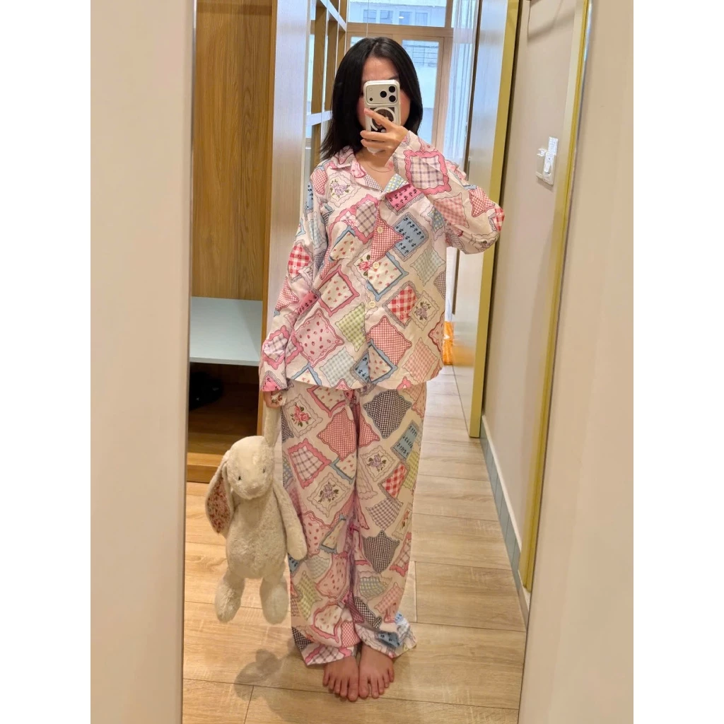 MOLLYE - CAFE PIJAMA| Set pijama ngủ tay dài thu đông, đồ bộ ngủ dài caro chất vải cotton | Freesize