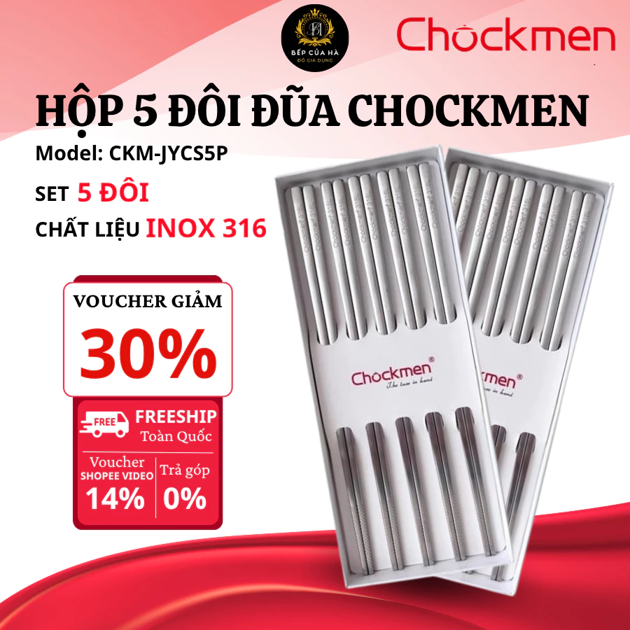 Hộp 5 Đôi Đũa CHOCKMEN C658 25cm Chất Liệu Inox 316 Chống Gỉ Sét, An Toàn Cho Sức Khỏe - Bếp Của Hà