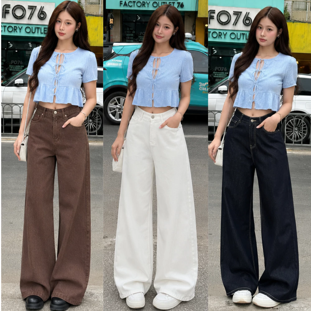 Quần Jean Trắng Ống Rộng MIAA Cạp Cao Siêu Tôn Dáng, Quần Bò Nữ Ống Suông Rộng Ống 28cm
