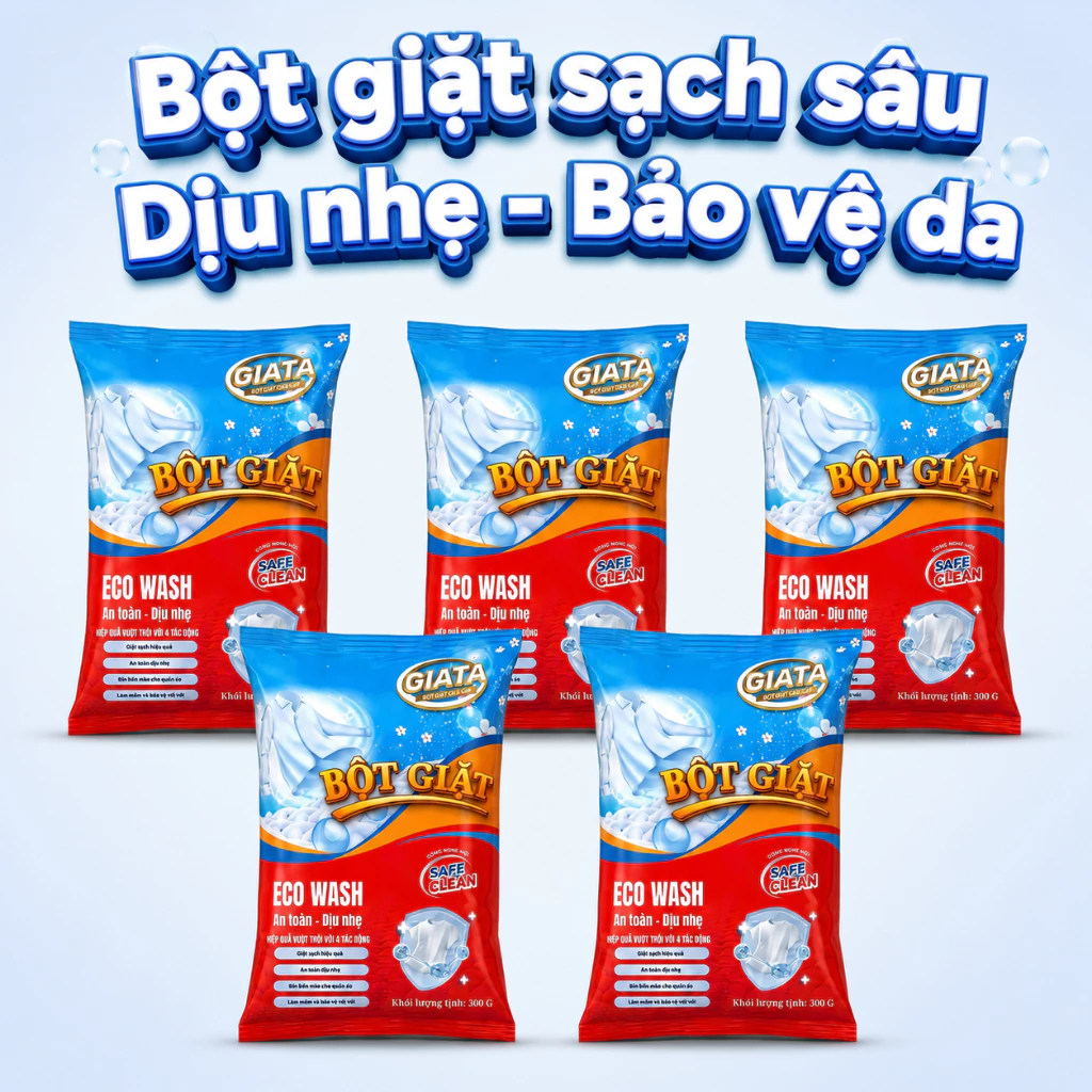 Combo 5 Túi Bột Giặt GIATA 300gr, sạch nhanh tiết kiệm