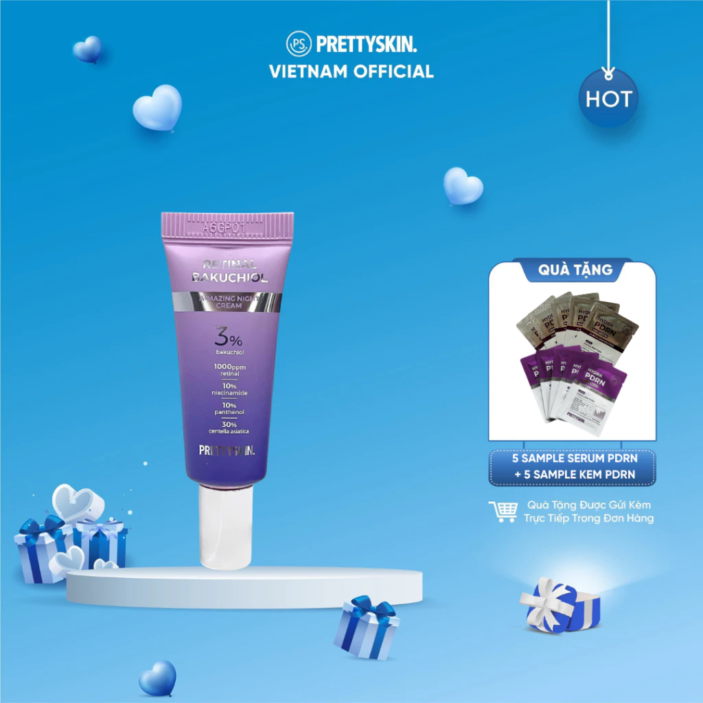 (Bao Bì Mới) (Tặng 5 sample serum+ 5 sample kem dưỡng) Kem dưỡng tái tạo Prettyskin Retinal bakuchiol