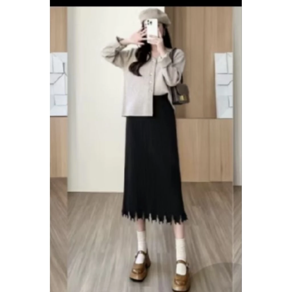Chân váy len chữ A, lưng thun co giãn, chất đẹp xịn size L, 45_62kg mặc đẹp