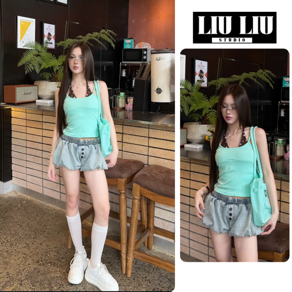 Quần short bồng LIULIU STUDIO L46 lưng thun cạp chun phồng dáng balloon cá tính y2k mặc thoải mái thời trang nữ