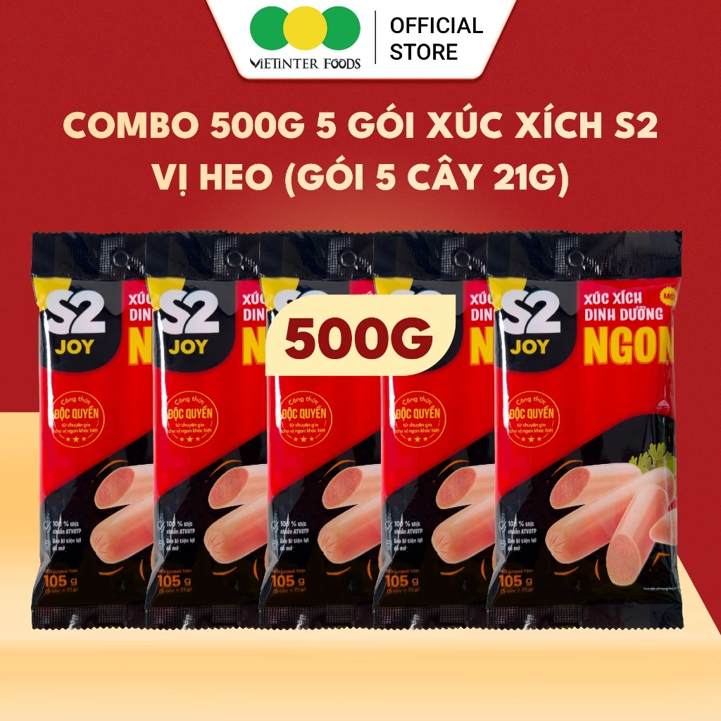Combo 5 Gói 25 Cây Xúc Xích Dinh Dưỡng S2 Vietinter Foods (Cây 21g)