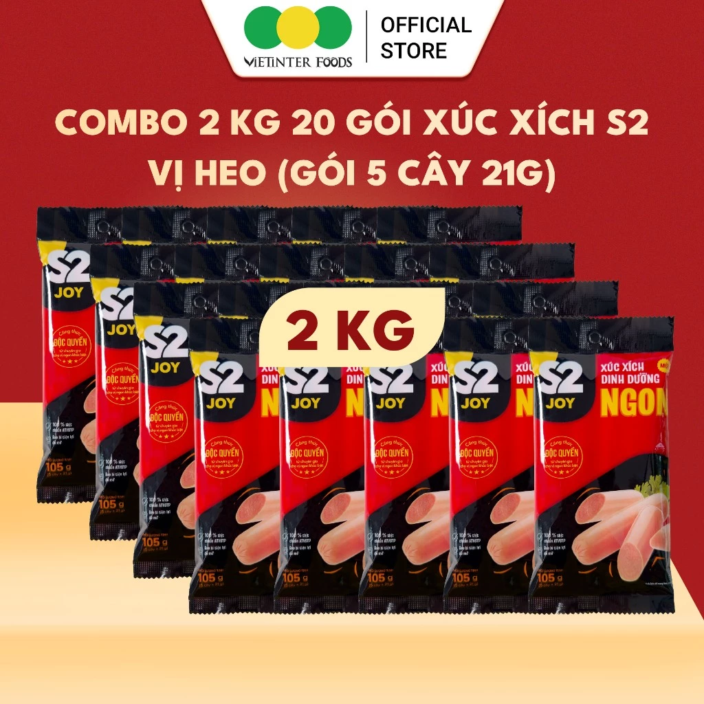 Combo 20 Gói 100 Cây Xúc Xích Dinh Dưỡng S2 Vietinter Foods (Cây 21g)
