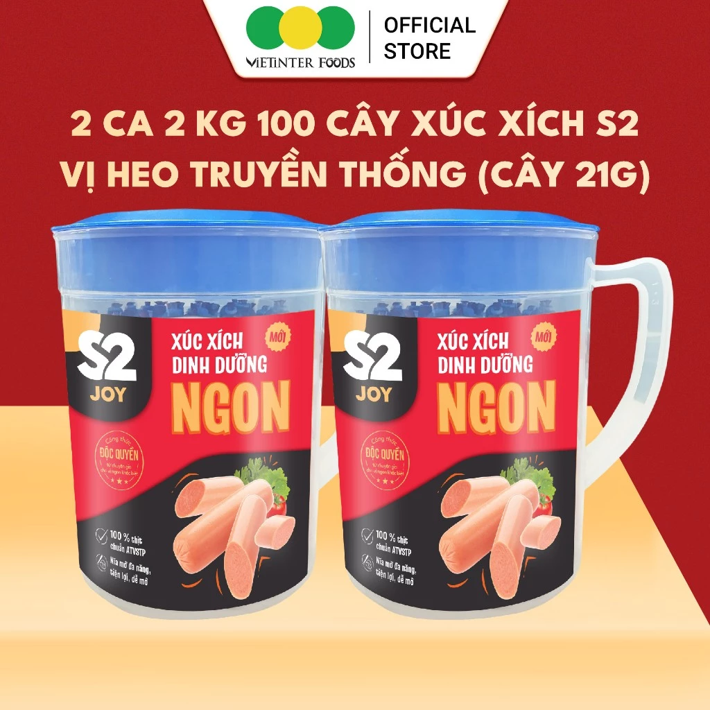 Combo 2 Ca 100 Cây Xúc Xích Dinh Dưỡng S2 Vietinter Foods (Cây 21g)