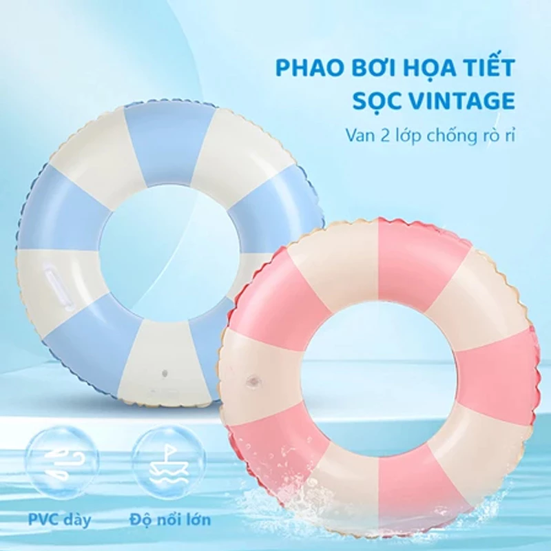 [Wx]Phao Bơi Hình Tròn PVC Họa Tiết Sọc Vintage Nhiều Size Cho Trẻ Em Và Người Lớn đi biển, đi bơi