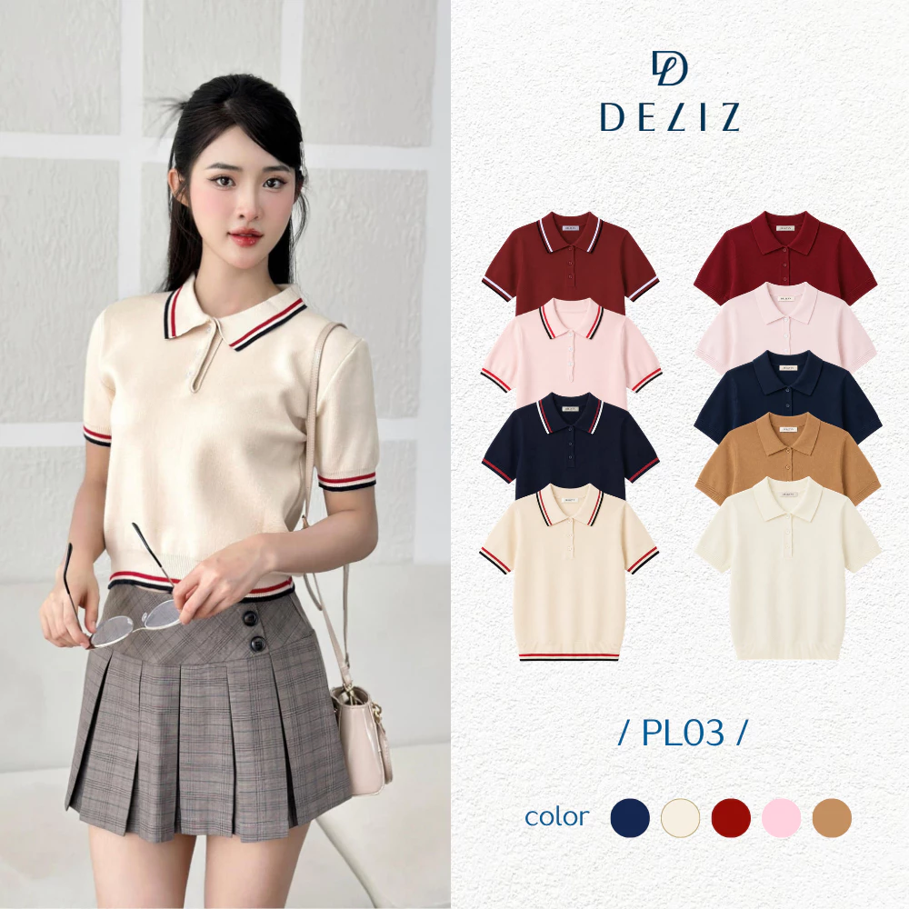 DELIZ - Áo len mỏng cộc tay cho nữ dáng polo chất len lông thỏ form ôm tay ngắn cổ bẻ thanh lịch DELIZ PL03