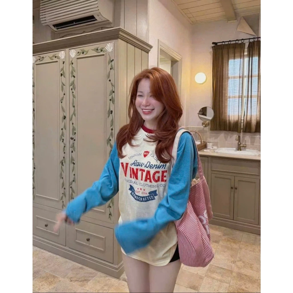 (MaoMao) Áo Thun Giấy Tay Dài Vintage  - Dài 69cm - 2359