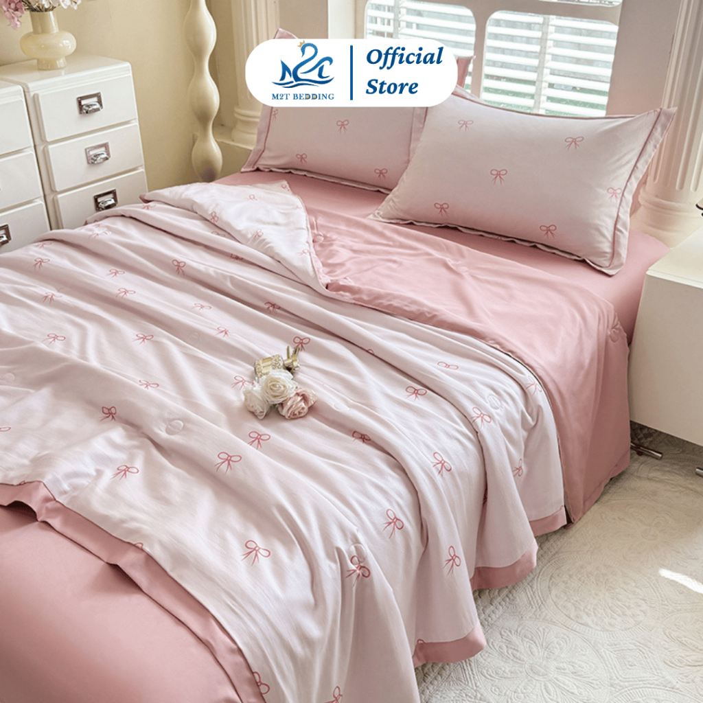 Bộ chăn ga gối Lụa Thái M2T bedding mềm, mịn, mát - gồm chăn hè chần bông, ga…