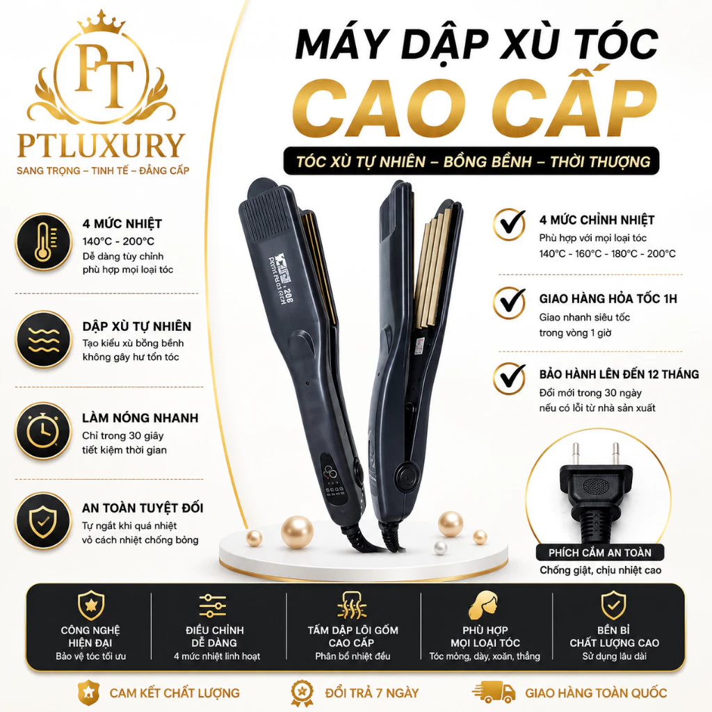 Máy dập phồng chân tóc tạo kiểu 4 mức nhiệt độ thông minh chuyên dùng cho salon