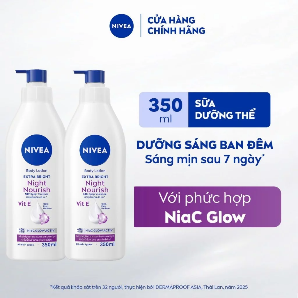 [WOO! x NIVEA] Bộ 2 Sữa Dưỡng Thể NIVEA Dưỡng Sáng Mịn Da Ban Đêm (350 ml) - 98412x2