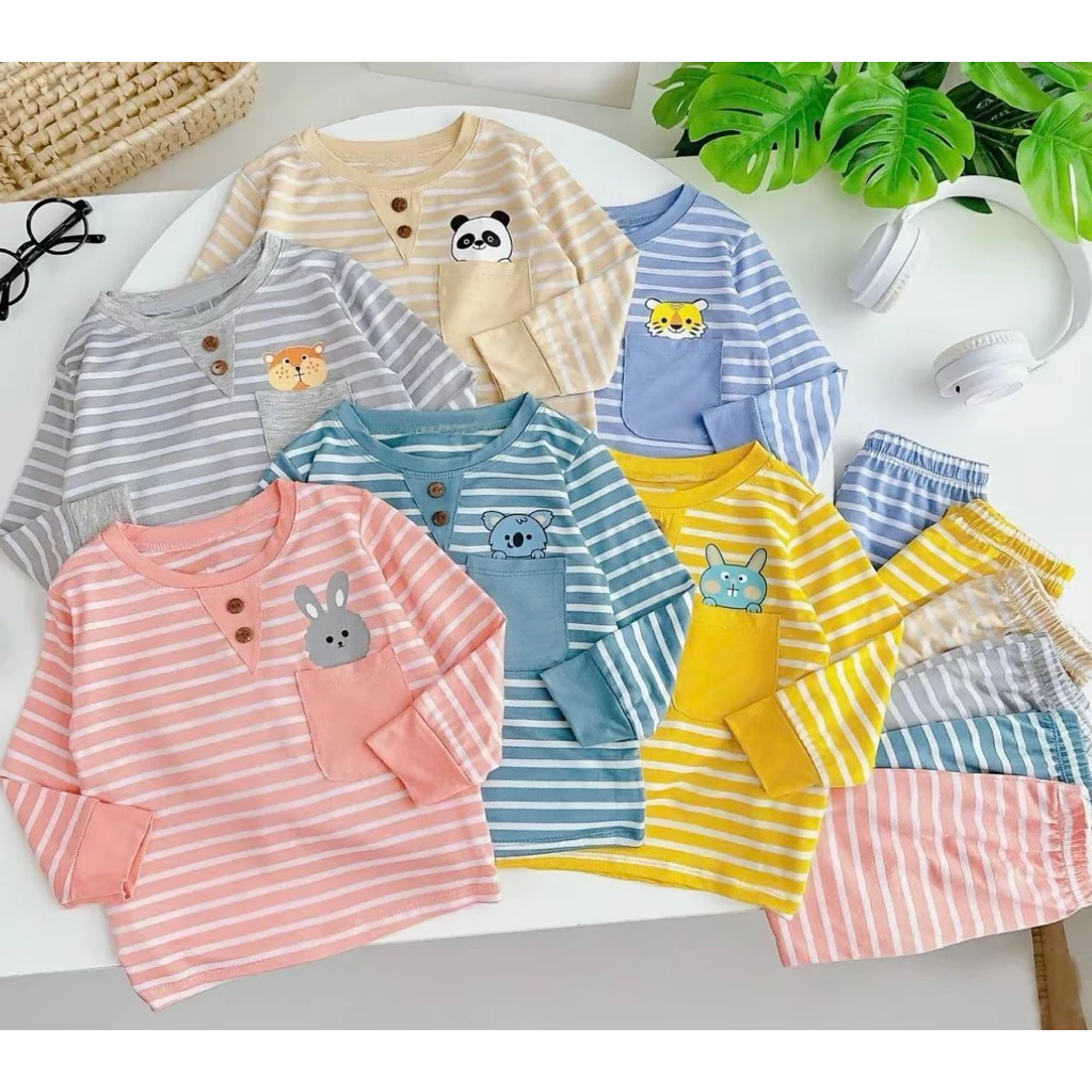 (Bé 6-15kg) Bộ Dài Tay Thun Lạnh in hình Mềm Mịn Thoáng cho bé trai bé gái