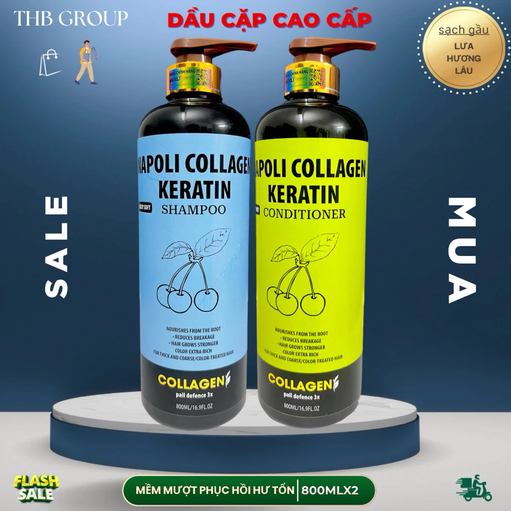 dầu gội xả napoli chính hãng cao cấp 800mlx2 chăm sóc tóc mềm mượt phục hồi hư tổn thơm lâu