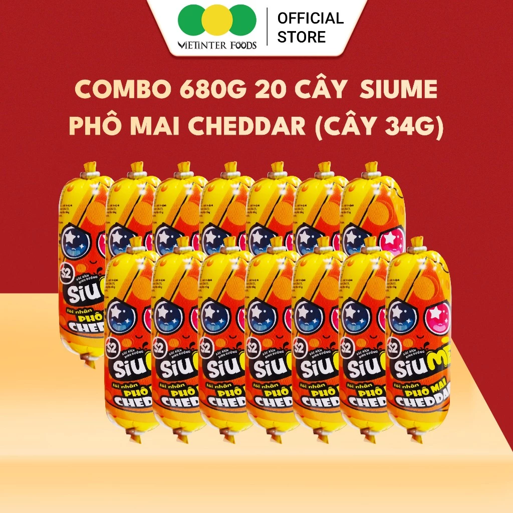 Combo 20 Cây Xúc Xích Siume Phô Mai Cheddar Vietinter Foods (Cây 34g)