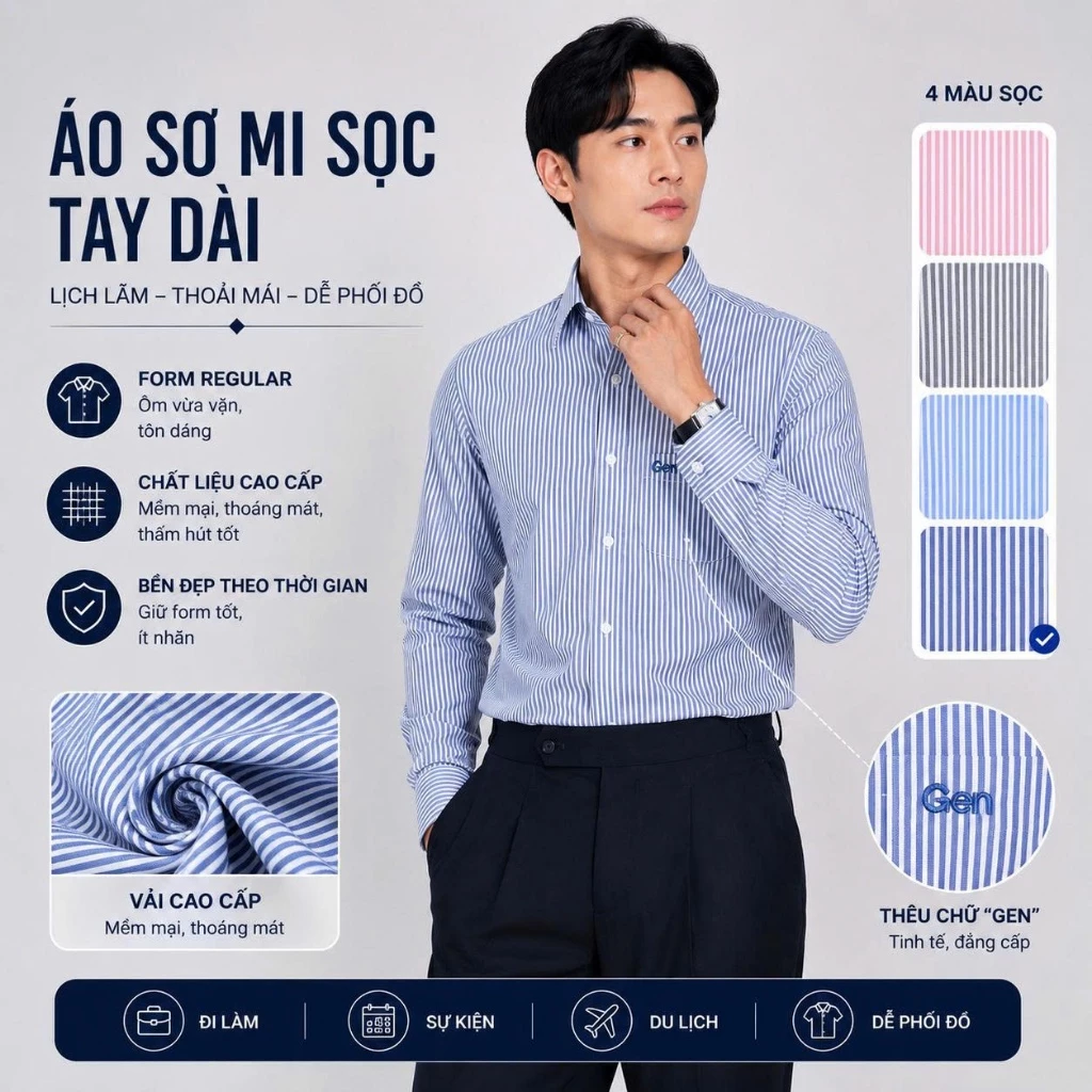Áo sơ mi tay dài KẺ SỌC MISFIT  có túi trên ngực, chất thoáng mát SOC1