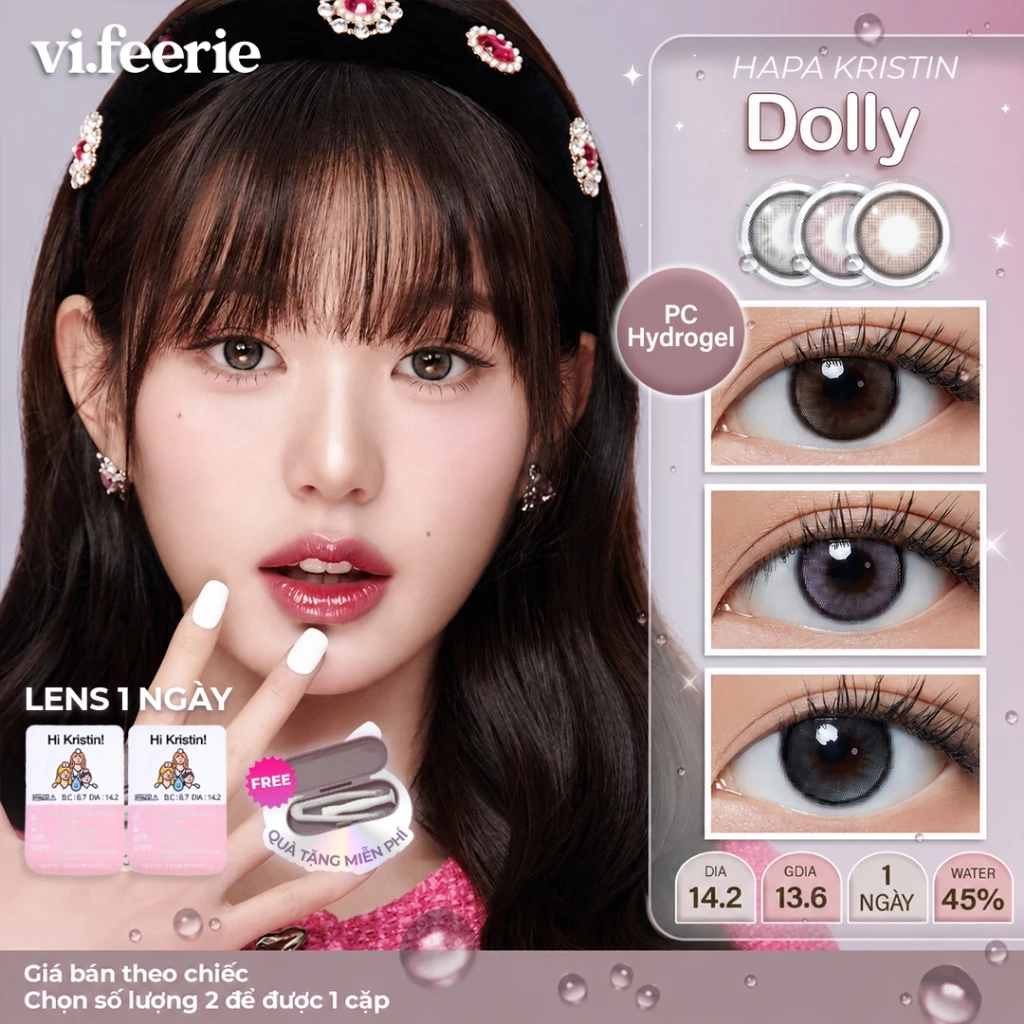 (HAPA KRISTIN) Kính áp tròng (lens) trong trẻo giãn nhẹ tự nhiên 1 ngày DOLLY KRISTIN -  Vi Feerie Lens