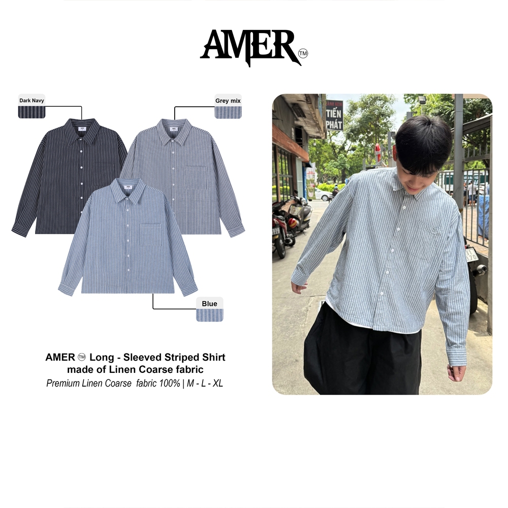 Áo Sơ Mi Nam Nữ Dài Tay Form Boxy Fit Kẻ Sọc Local Brand AMER vải Linen Thô…